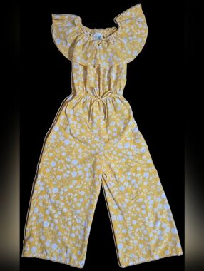 Size 7 Lily Bleu Yellow Floral Ruffle One-Piece Jumpsuit